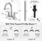 Bathroom Faucets for Sink 3 Hole, Hurran 4 inch Chrome Bathroom Sink Faucet with Pop-up Drain and Supply Hoses, Stainless Steel Lead-Free Centerset Utility Faucet for Vanity RV, 2 Pack