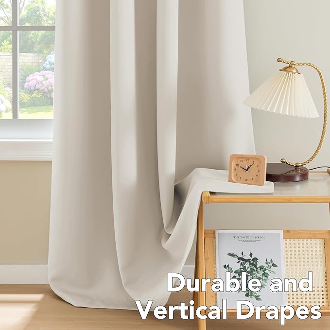 H.VERSAILTEX Blackout Window Curtain Panels Thermal Insulated Room Darkening Solid Grommet Curtains/Drapes for Bedroom Privacy Protection (Set of 2 Panels,52 by 63 Inch Long, Natural)