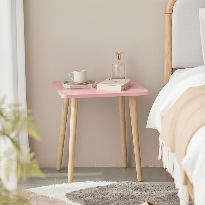 FORAOFUR Small Accent Table, Modern Mini Coffee Table with Natural Wood Legs, Quick Assembly End Furniture for Bedroom Living Area Sofa, Minimalist Design for Nuresery and Compact Homes, Pink