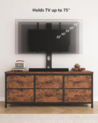 TV Stand with Mount, Fabric Dresser with 6 Drawers for 32/45/55/60/65/75 inch TVs, Dresser Entertainment Center, Modern Media TV Console Table