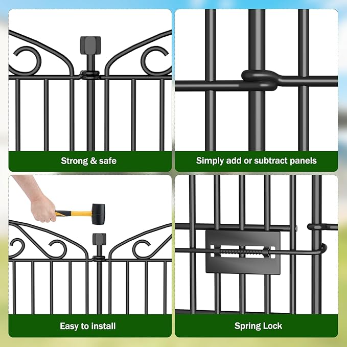 12 Panel Garden Fence with Gate - 36in H x 24.9ft L, No Dig Rustproof Metal Tall Animal Barrier for Dogs Rabbits, Decorative Outdoor Border for Yard, Patio, and Flower Beds