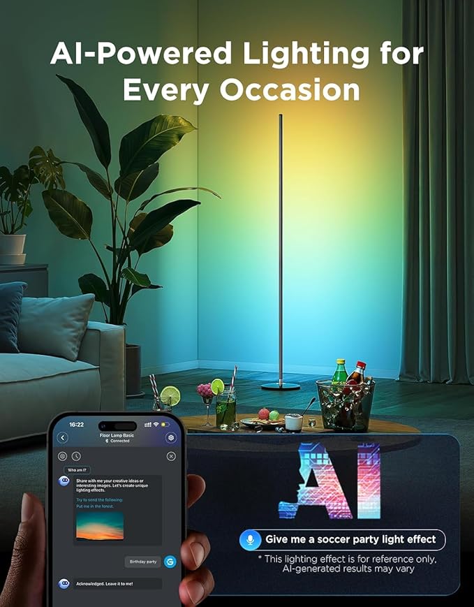 Govee RGBIC Floor Lamp Basic, LED Corner Lamp Compatible with SmartThings, Alexa, and Matter, Smart Modern Floor Lamp with Music Sync and 16 Million DIY Colors, Standing Lamp for Bedroom Living Room