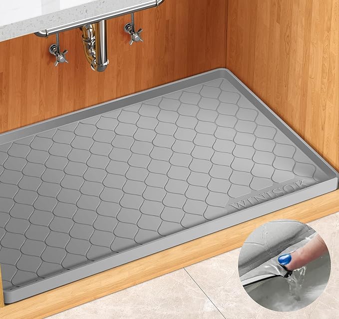 Winisok Silicone Under Sink Mat 31" x 19", kitchen Essentials and Gadgets, Shelf liner and Cabinet Protector, Home Organizers and Storage, Waterproof Bathroom Tray