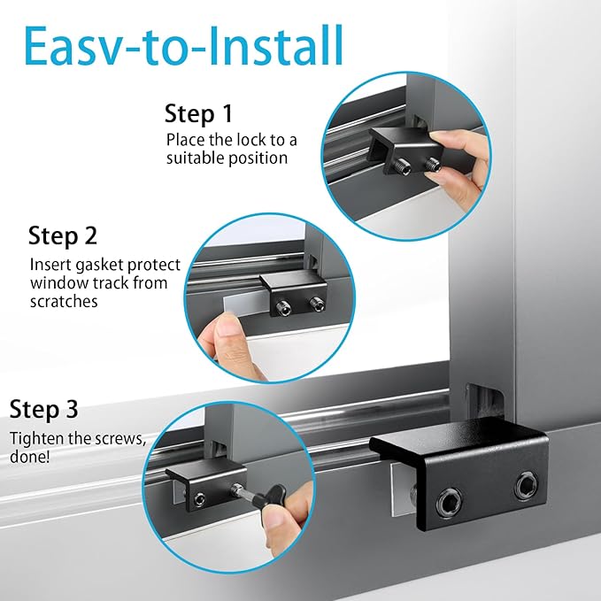 ZRFCXE Window Locks,4 Pack Sliding Window Locks with Key for Vertical & Horizontal Sliding Windows Doors,Easv to Install,Adjustable Security Window Lock for Patio Bedroom Home and Office (Black)