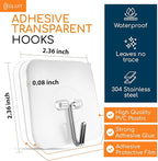 GLUIT Adhesive Wall Hooks for Hanging Heavy Duty 22 lbs Hooks for Walls No Damage, Towel Sticky Clear Hook, Waterproof, Home, Bathroom, Kitchen, Office, and Outdoor 6 Pack