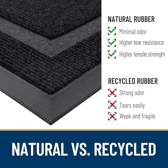 OLANLY Front Door Mat Indoor Outdoor Entrance, Waterproof All-Season, All-Weather Doormat, Sturdy Natural Rubber, Fade Resistant, Low Profile, Easy Clean Patio Porch Entryway Mat, 59x40, Black