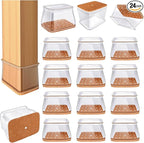 24 Pcs Chair Leg Floor Protectors for Hardwood Floors Rectangle Silicone Covers to Protect Wood Tile Floors Felt Pads Furniture Leg Caps Anti-Scratch Reduce Noise (Fit L:1-1/8" to 1-1/2",W:3/4" to 1")