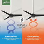 Hunter 52 inch Outdoor or Indoor Ceiling Fan No Light - Black Ceiling Fan without Light, For Patio, Porch, Garage, or Living Room, Standard Mount, 3 Blades, Pull Chain - Cassius 59264, Matte Black