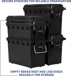 Sheffield 12772 4-Pack Ammo Storage Box, Stackable .30 Cal Field Boxes, Water and Dust Resistant, Lockable Storage Box with Handle, Secures Hunting Gear, Supplies, and Bullets, Made in USA, Black