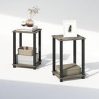 Furinno Simplistic Night Stand Set of 2, 2-Tier Small Nightstand with Open Shelf, Toolless Assembly Bedside Table, End Table, Side Table, for Bedroom, Closet, Dorm, French Oak