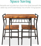 Best Choice Products 3-Piece Modern Dining Set, Space Saving Dinette for Kitchen, Dining Room, Small Space w/Steel Frame, Built-in Storage Rack - Medium Brown/Black