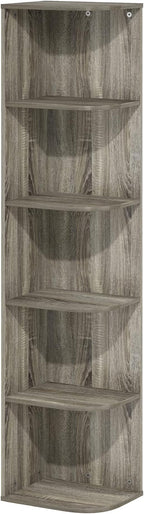 Furinno PASIR Book Shelf, 5-Tier Corner Bookshelf with Open Shelf, Standing Bookcase, 9.3 x 12 x 51.7, for Organization and Storage, for Living Room, Bedroom, Home Office, French Oak