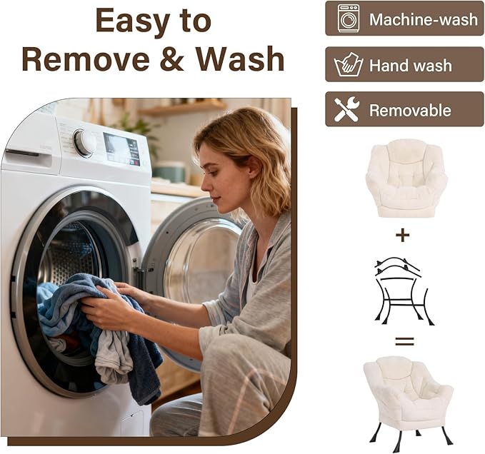 Welnow Lazy Chair with Ottoman, Modern Accent Chair with Armrests and a Side Pocket, Leisure Sofa Armchair, Reading Armchair with Footrest for Small Space, Plush Beige