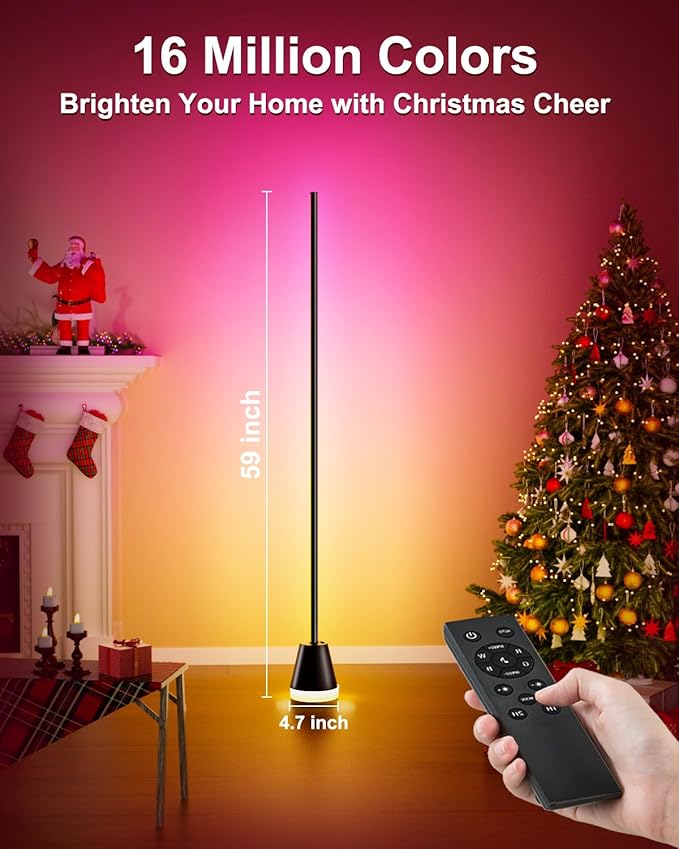 Keepsmile Smart RGB LED Corner Floor Lamp,Bright Tall Standing Lamps with APP and Remote,Modern Floor Lamp with Music Sync and 16 Million Colors, Ambient Lighting for Living Room Matte Black 2 Pack