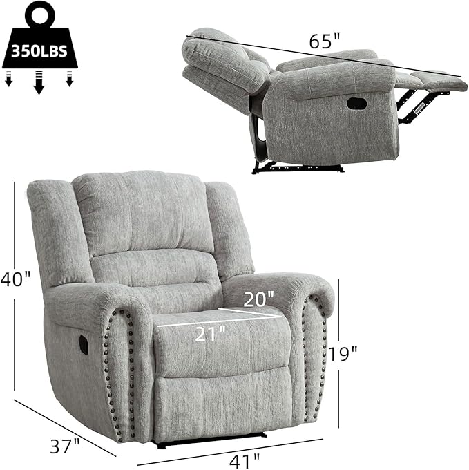 CANMOV Manual Recliner Chair, Classic and Traditional Manual Recliner Chair with Comfortable Arms and Back Single Sofa for Living Room, White Grey