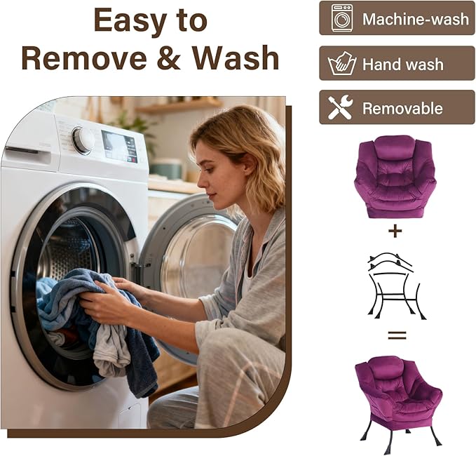 Welnow Lazy Chair with Ottoman, Modern Accent Chair with Armrests and a Side Pocket, Leisure Sofa Armchair Set, Reading Armchair with Footrest for Small Space, Dark Purple