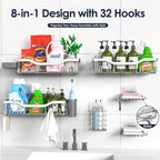 NESOMI Shower Caddy Adhesive Shower Organizer 8-Pack, Rustproof Stainless Steel Bathroom Shelves, Large Capacity No-Drill Rack Storage Accessories with Soap Dish Toothbrush Holder Hooks