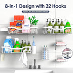 NESOMI Shower Caddy Adhesive Shower Organizer 8-Pack, Rustproof Stainless Steel Bathroom Shelves, Large Capacity No-Drill Rack Storage Accessories with Soap Dish Toothbrush Holder Hooks