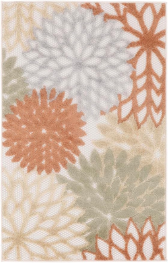 Nourison Home Washables 32x48 Outdoor Polypropylene Fabric Rug in Ivory/Multi-Color
