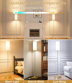 luckystyle LED Floor Lamp for Living Room, Dimmable Standing Lamps with Foot Switch,Remote Custom Color Temperature Gold Pole Lamp with Lampshade,12W Led Bulb Tall Lamps for Bedroom Office Kid Room