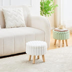 Wimarsbon Storage Ottoman, Modern Round Footrest with Soft Padded Seat, Teddy Velvet Footstool with Wood Legs, Accent Small Table or Plant Stand for Hallway, Living Room (Light Green)