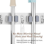 2 Pack Mop Broom Holder Wall Mount - White Wood Broom Mop Hanger - Wall Mounted Garden Tool Rack Organizer for Closet Garage Laundry Room, 4 Slots & 4 Hooks
