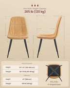 VASAGLE Dining Chairs, Set of 4 Dining Room Chairs, Metal Frame, Adjustable Feet, Easy to Clean, Glacier-Textured Synthetic Leather, for Kitchen, Caramel Brown UKDC188K01