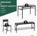 Shintenchi Kitchen Table Chairs Set of 4, Dining Table Set for 4 with Bench and Chairs, 4 Pieces Kitchen Table Set with Storage Rack & Metal Frame for Small Space, Solid Black