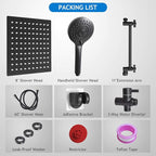 Shower Head Combo, 8 Inch High Pressure Rain with 11 Inch Adjustable Extension Arm and 5 Settings Handheld, Powerful Spray Against Low Water Pressure- Matte Black
