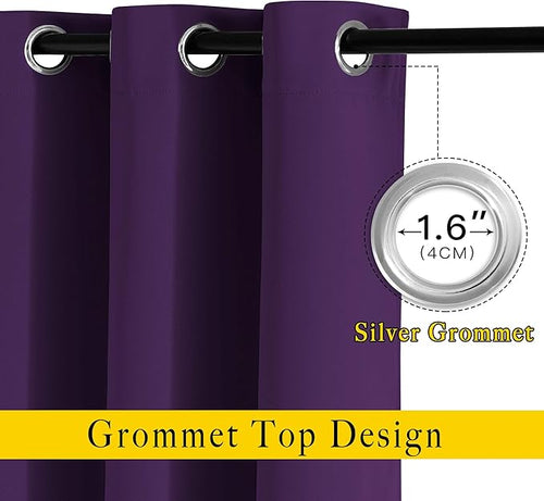 NICETOWN Bedroom Blackout Curtains Panels - Triple Weave Energy Saving Thermal Insulated Solid Grommet Blackout Draperies for Patio (80 inches by 108 Inch, Royal Purple, Set of 2)