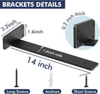 4 Pack Floating Shelf Brackets,14 inch Heavy Duty Industrial Shelf Bracket, Black Metal L Brackets for Shelves Support DIY(1/5 Inch Thicked)