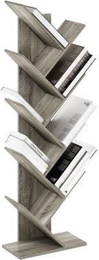 Furinno TREE Book Shelf, 9-Tier Bookshelf, Tree Bookcase with Angled Open Shelf, 8.4 x 15.7 x 50.9, for Room Decor, for Living Room, Bedroom, Home Office, French Oak
