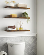 BAYKA Floating Shelves for Wall, 22.5 Inch Rustic Wood Wall Mounted Shelving for Bathroom, Bedroom, Living Room, Kitchen & Book, Hanging Display Decor Shelf with 22 lbs (Rustic Brown,Set of 3)