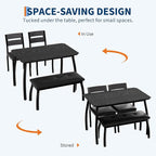 IDEALHOUSE 43'' Dining Table Set for 4, Wooden Kitchen Table with Upholstered Bench & 2 Cushion Chairs, Industrial Dinette Set for Studio, Kitchen, Dining Room, Apartment, Black