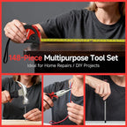 PULITUO 148-Piece Home Drill Set with 12V Red Cordless Drill, Hand Tools, Tool Box, Ideal for Men, Women, and DIY Enthusiasts for Home Improvement.