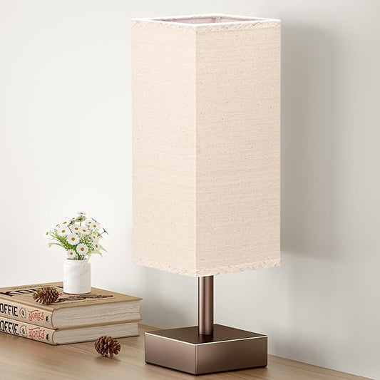 aooshine Brown Small Table Lamp - Bedside Lamp for Bedroom, Minimalist Nightstand Lamp with Square Shade, Desk Lamp for Kids Room
