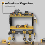 Power Tool Organizer Wall Mount with Charging Station, Tool Battery Holder with 4 Outlet Power Strip15 Min Assembly & Maximum 100lb Load by Heavy Duty Metal, 4 Slots for Cordless Drill