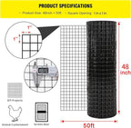 48'' x 50' 1inch Hardware Cloth 16 Gauge Black Vinyl Coated Welded Fence Mesh for Home and Garden Fence and Home Improvement Project