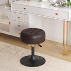 Furniliving Mid-Century Tufted Adjustable Swivel Makeup Ottoman Stool; Modern Big Size Round Vanity Stool Chair for Bedroom Living Room (BlackBrown)