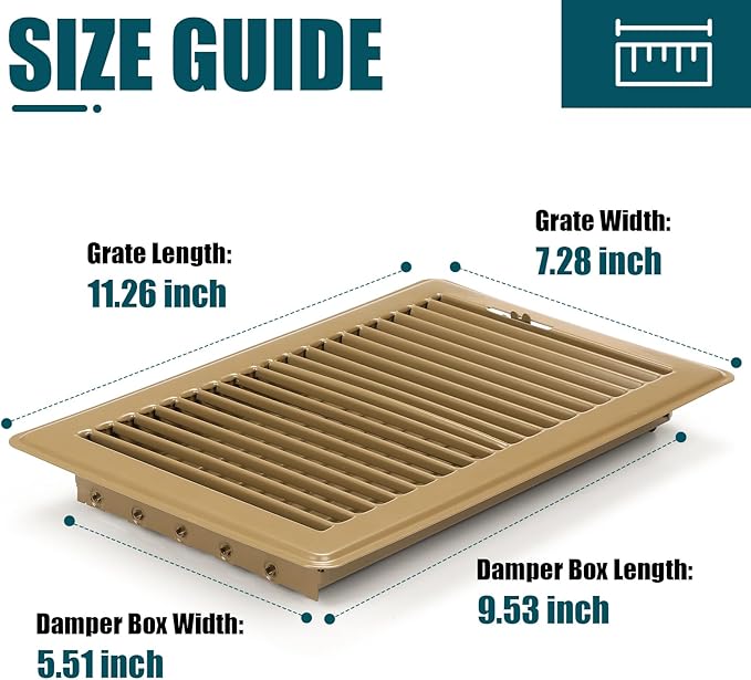 VOISEN Floor Register 6x10, 2 Pack Floor Vent Covers, Steel Adjustable Air Supply Grille Register Vent Cover Grill for Sidewall and Floor, Vent Covers for Home Floor,Brown