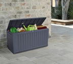 Keter Marvel Plus 71 Gallon Resin Outdoor Storage Box for Patio, Balcony & Garden – Weather‑Resistant Deck Box for Cushions, Pillows, Pool Floats & Tools, Dark Grey