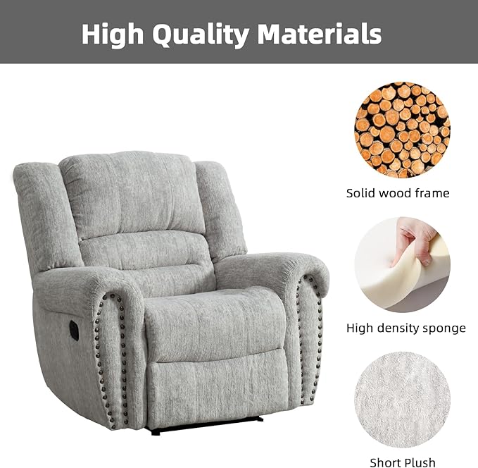 CANMOV Manual Recliner Chair Set of 2, Classic and Traditional Manual Recliner Chair with Comfortable Arms and Back Single Sofa for Living Room, White Grey
