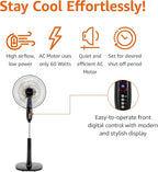 Amazon Basics 16" Pedestal Fan with Remote for Bedroom, Living Room, Office, Adjustable Height, Dual-Layered Blades, 3 Speeds, 3 Modes, Timer, Tilt Head, 60W, Black