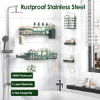NESOMI Shower Caddy Adhesive Shower Organizer 7-Pack, Rustproof Stainless Steel Bathroom Shelves, Large Capacity No-Drill Rack Storage Accessories with Soap Dish Toothbrush Holder Hooks