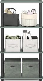 Furinno Turn-N-Tube Storage Shelves, 4-Tier Toolless Book Shelf, Corner Shelf, Toolless Open Shelves, for Organization and Storage, Living Room, Garage, Home Office, Sage Green
