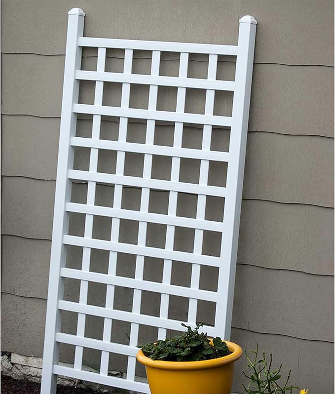 Dura-Trel 35" x 66" Country Garden Vinyl Trellis, Outdoor Plant Support Frame, White - Decorative Grid-Style Lattice for Climbing Vines, Plants & Flowers - Home Gardening and Planting Accessories