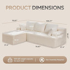 Modular Sectional Sofa Couches L-Shape Couch 3 Seat Modular Sofa Memory Foam Sectional Couches for Living Room, Cloud Couch with Oversized Chaise (White Stripe, 108" Left Facing Chaise)