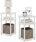 Furinno JUST Night Stand Set of 2, 3-Tier Turn-N-Tube Nightstand, Toolless Bedside Tables, End Table, Side Table with Open Storage for Bedroom, Closet, Dorm, Bathroom, White