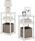 Furinno JUST Night Stand Set of 2, 3-Tier Turn-N-Tube Nightstand, Toolless Bedside Tables, End Table, Side Table with Open Storage for Bedroom, Closet, Dorm, Bathroom, White