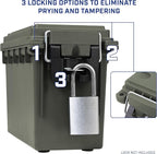 Sheffield 12626 Ammo Storage Box, Stackable .30 Cal Field Boxes, Water and Dust Resistant, Lockable Storage Box with Handle, Secures Hunting Gear, Supplies, and Bullets, Made in USA, Green, 1-Pack